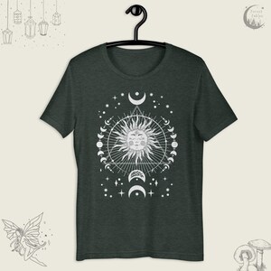 Celestial Sun & Moon Phase TShirt, Boho Shirt, Soft Spiritual T-Shirt, Whimsigoth Gift For Her, Hippie Goth Tee, Vintage Sun Shirt