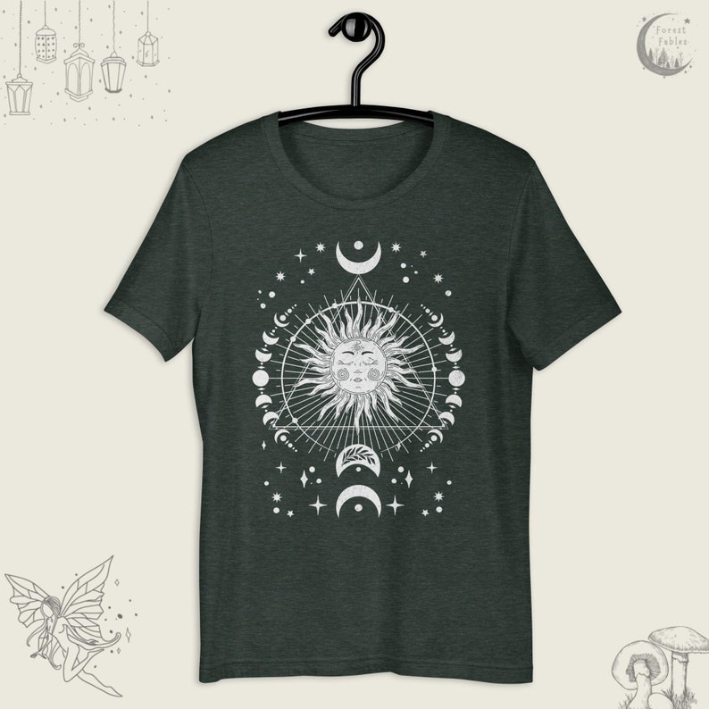 Celestial Sun & Moon Phase TShirt, Boho Shirt, Soft Spiritual T-Shirt, Whimsigoth Gift For Her, Hippie Goth Tee, Vintage Sun Shirt