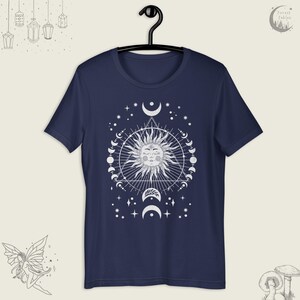 Celestial Sun & Moon Phase TShirt, Boho Shirt, Soft Spiritual T-Shirt, Whimsigoth Gift For Her, Hippie Goth Tee, Vintage Sun Shirt