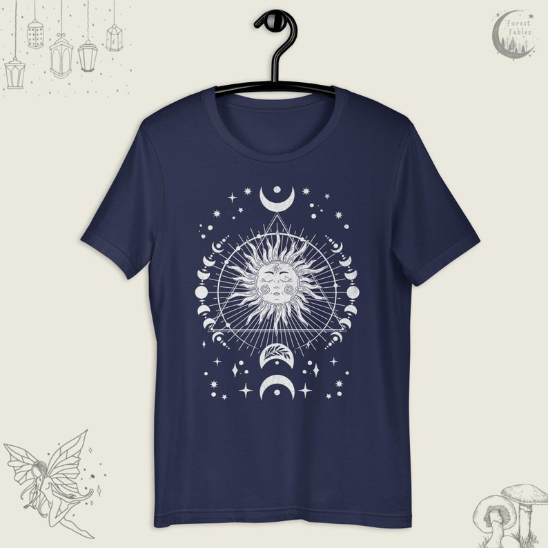 Celestial Sun & Moon Phase TShirt, Boho Shirt, Soft Spiritual T-Shirt, Whimsigoth Gift For Her, Hippie Goth Tee, Vintage Sun Shirt