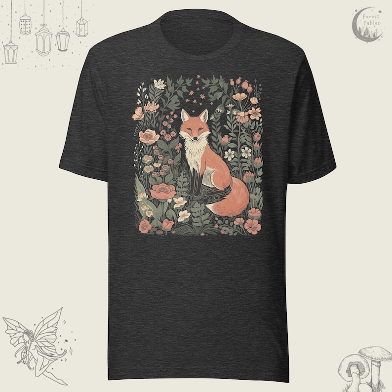 Cute Fox Wildflower Meadow TShirt, Floral Vintage Cottagecore Shirt, Fairycore Tee, Forestcore T-Shirt