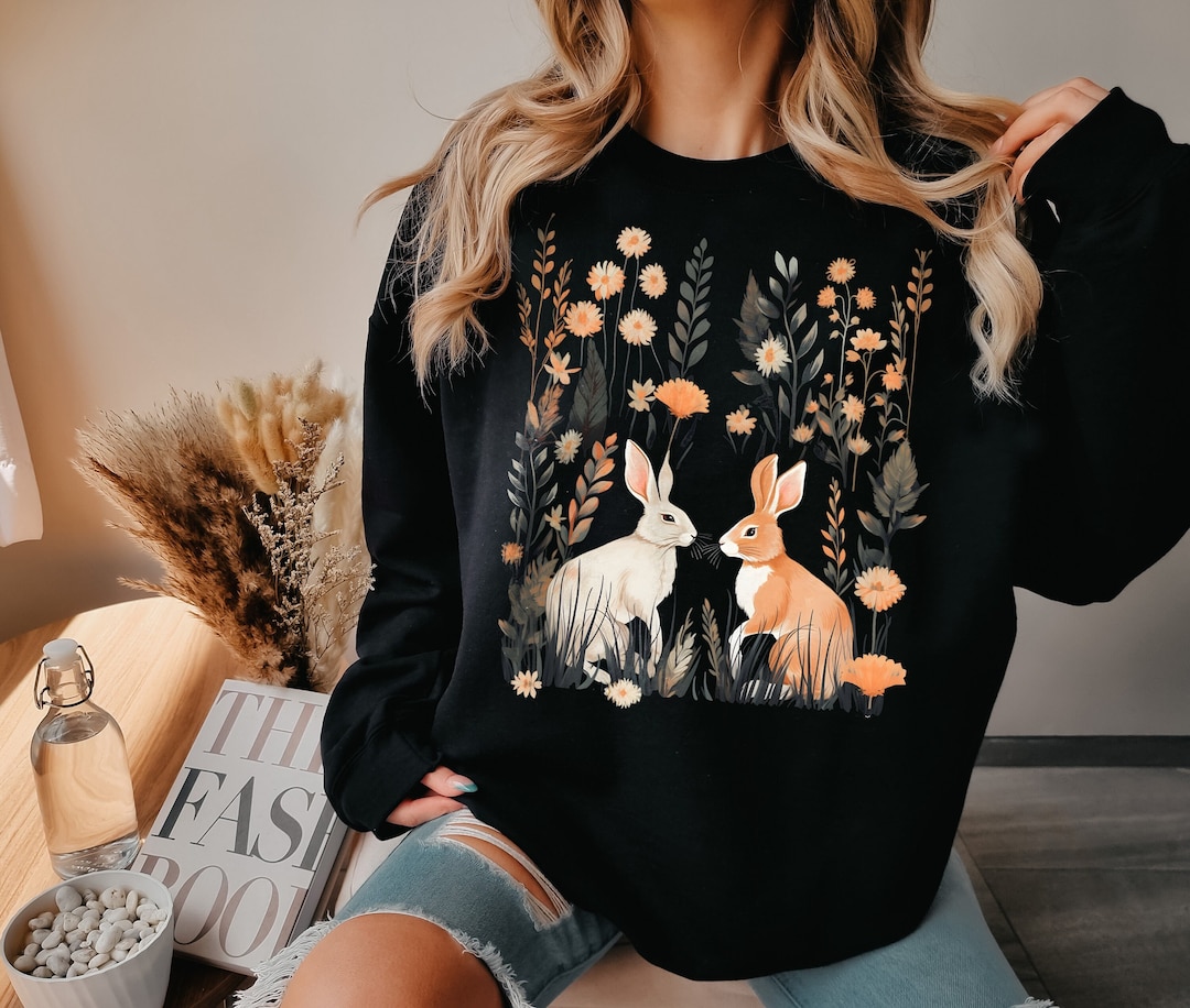 Cozy Fall Cottagecore Rabbit Sweatshirt, Fairycore Sweater, Vintage ...