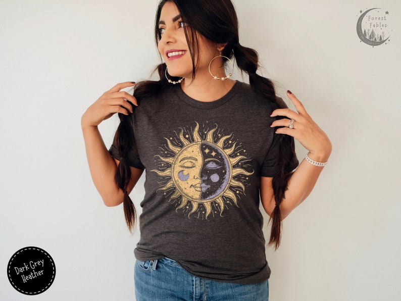 Koszulka Celestial Sun and Moon Whimsigoth: Koszulka w stylu vintage boho spiritual Dark Grey Heather