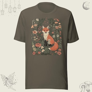 Cute Fox Wildflower Meadow TShirt, Floral Vintage Cottagecore Shirt, Fairycore Tee, Forestcore T-Shirt