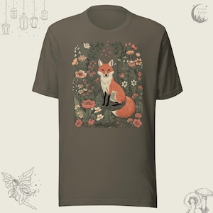 Cute Fox Wildflower Meadow TShirt, Floral Vintage Cottagecore Shirt, Fairycore Tee, Forestcore T-Shirt