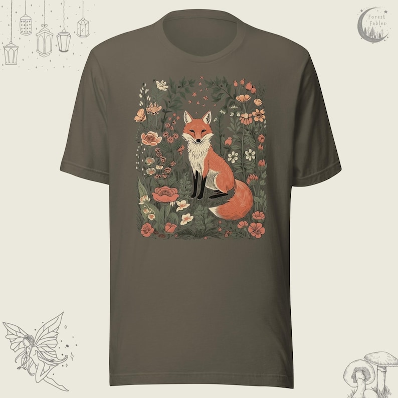 Cute Fox Wildflower Meadow TShirt, Floral Vintage Cottagecore Shirt, Fairycore Tee, Forestcore T-Shirt