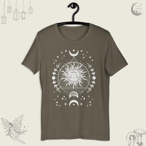 Celestial Sun & Moon Phase TShirt, Boho Shirt, Soft Spiritual T-Shirt, Whimsigoth Gift For Her, Hippie Goth Tee, Vintage Sun Shirt