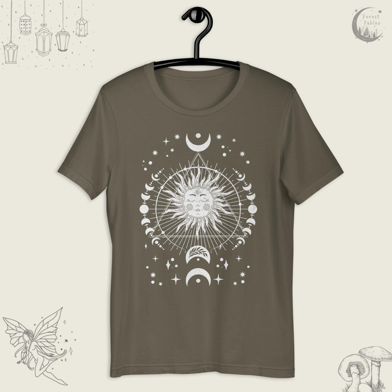 Celestial Sun & Moon Phase TShirt, Boho Shirt, Soft Spiritual T-Shirt, Whimsigoth Gift For Her, Hippie Goth Tee, Vintage Sun Shirt