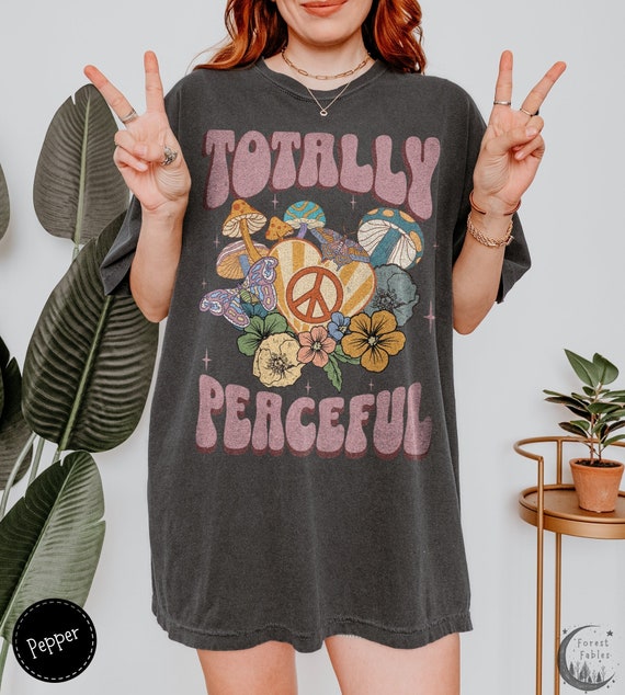 Totally Peaceful Butterfly T-Shirt, Comfort Colors 70s Hippie Tee, Groovy Boho Shirt