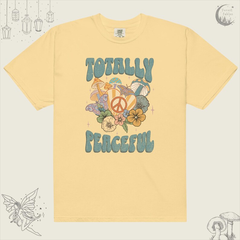 Totally Peaceful Retro Shirt, Groovy Comfort Colored Tee, 70s Hippie TShirt, Gift For Her, Butterfly T-Shirt,