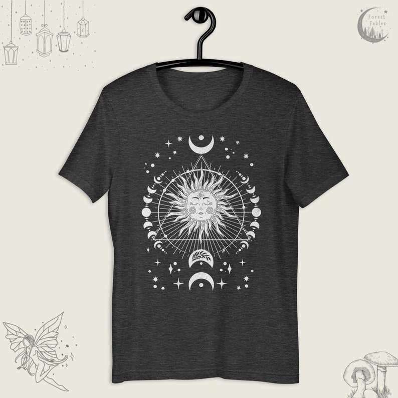 Celestial Sun & Moon Phase TShirt, Boho Shirt, Soft Spiritual T-Shirt, Whimsigoth Gift For Her, Hippie Goth Tee, Vintage Sun Shirt
