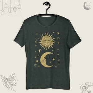 Vintage Sun, Moon & Stars Shirt, Celestial Boho T-Shirt, Whimsigoth Tee, Gift For Her, Sun Face Goblincore TShirt, Witchy Shirt