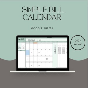 Simple Bill Calendar | Google Sheets Calendar | Financial Planner | Monthly Bill Planner