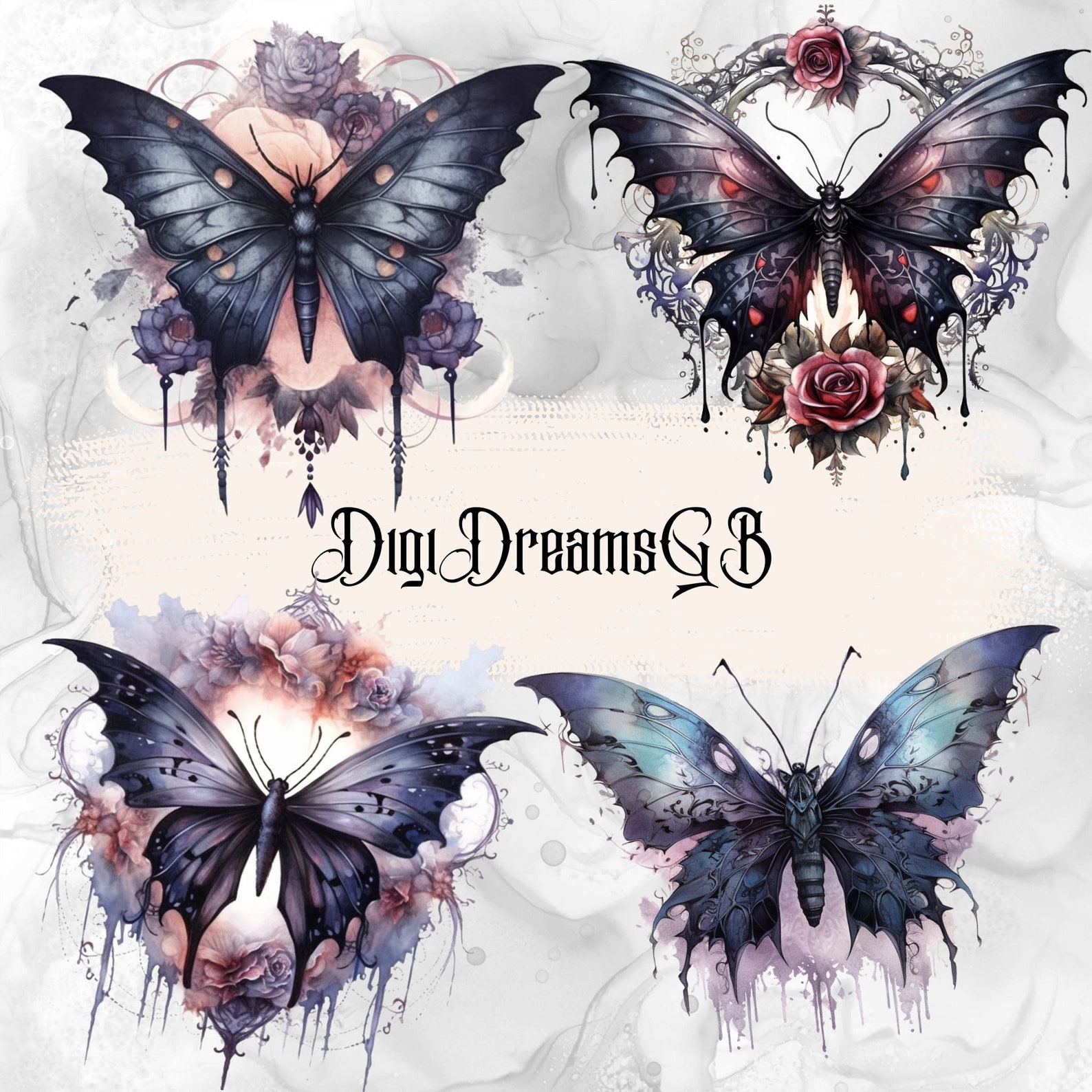 Gothic Butterfly Clipart Watercolor Gothic PNG Butterfly Clip Art ...
