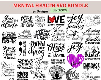 Mental Health SVG Bundle: Positive Affirmations, T-Shirt Designs (Digital Download)
