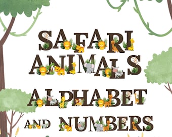 Alfabet zwierząt safari | Grafika ścienna do pokoju dziecięcego (pobranie cyfrowe)
