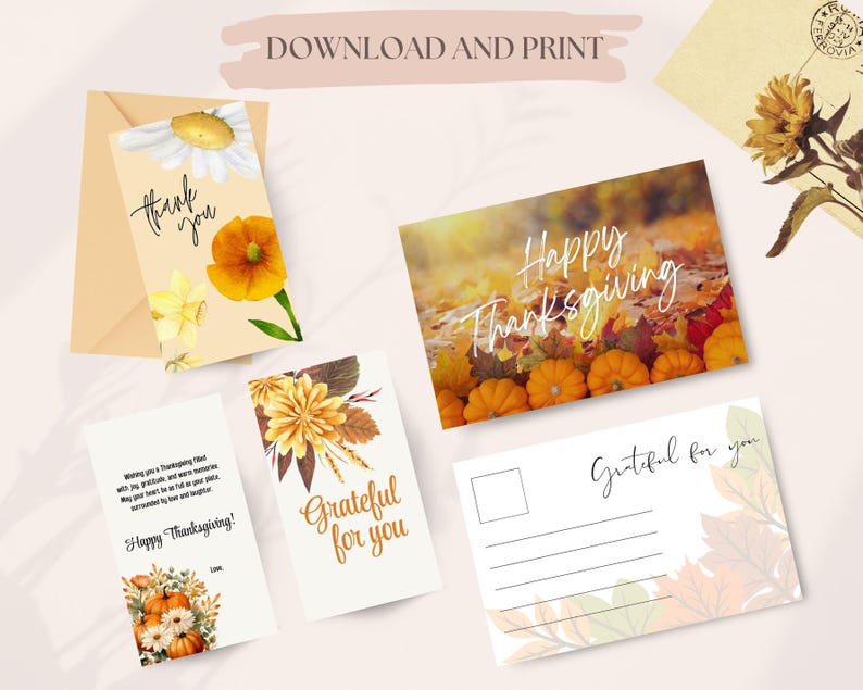 Thanksgiving Gift Tags & Postcard Printables Autumn Design Digital ...