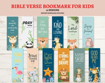 Printable Bookmark for Kids Bible Verse Cute Bookmark Inspirational Animal printable bookmark for  Student Sunday School Instant Download