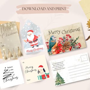 Kerstcadeaukaartje Afdrukbare cadeaukaartjes Ansichtkaart Feestdagen DIY Handgemaakte cadeaukaartjes Direct downloaden Retro kerstpostkaart afdrukbaar