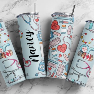 Personalized Nurse Tumbler: Stainless Steel 20oz Named Bottle