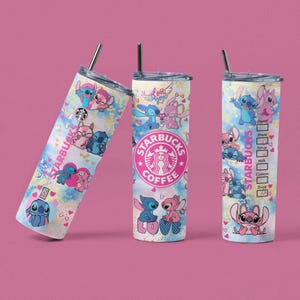 Stitch and Angel Tumbler: Personalized 20oz Stainless Steel Water Bottle