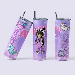 Vaso de Aphmau con nombre, Vaso de Acero Inoxidable de 20oz, caricaturas, botella de agua para regalo para niños grandes y pequeños