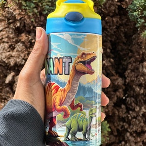 Personalized Dinosaur Water Bottle: 12oz Kids Stainless Steel Tumbler