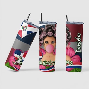 Botella Dominicana de 20oz, copa caribeña, vaso bandera de Rep. Dom. de acero inoxidable, termo de mariposas para ella, vaso con nombre