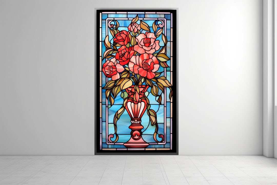 Art Deco Stained Glass Red Roses Bouquet Canvas Wall Art - Etsy