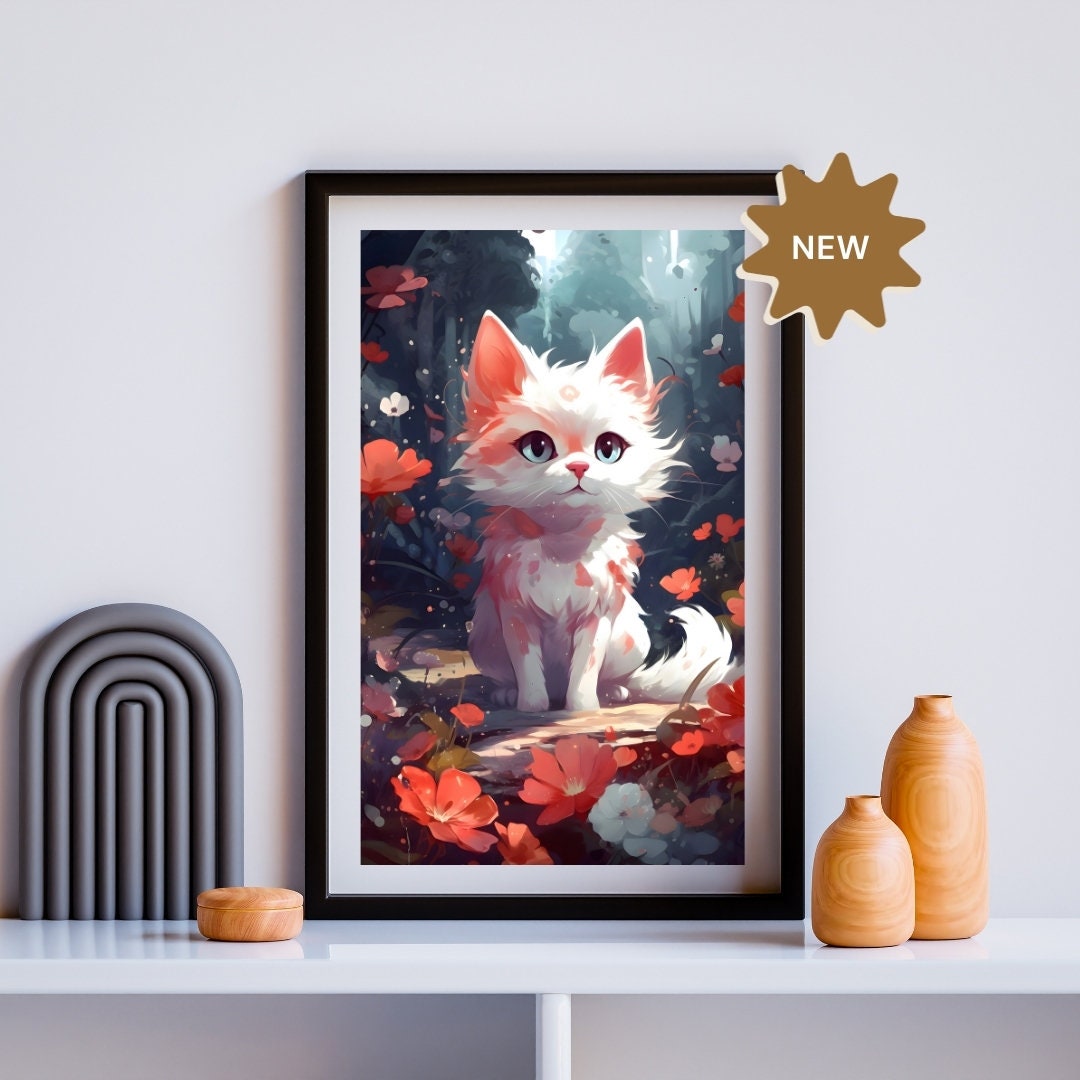Cute Cat in Flowers Printable Wall Art | Digital Download | Nursery ...