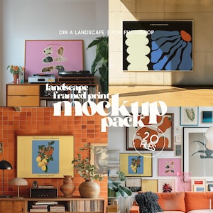 Pacote de mockups emoldurados com paisagens mistas | Modelo moderno de meados do século, coleção de arquivos PSD
