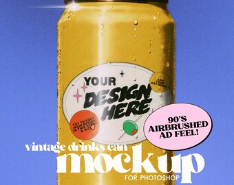 90s Drinks Can Mockup - Retro Airbrushed Can for Photoshop, Beverage Branding PSD for Designers, Artists, Creatives