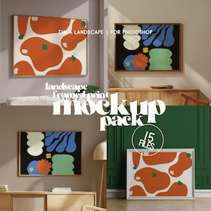 15 liggend ingelijste print mockup pack, aanpasbare muurkunst sjabloonbundel voor kunstenaars, illustratoren (psd-bestanden)