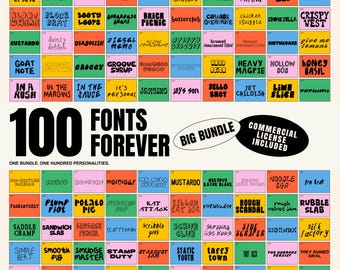100 Fonts Forever Bundle - Creative Display Type Pack , 10 Exclusive Handwritten Fonts, Graphic Design Fonts, Commercial Use Included