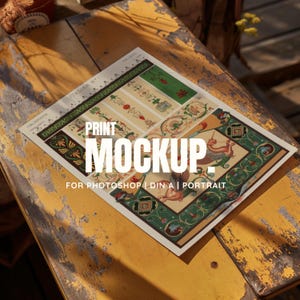 Rustic Table Print Mockup: DIN A Template for Photoshop (Digital Download)