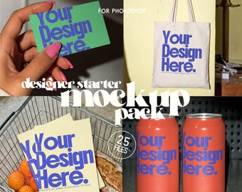 Designer Starter Mockup Pack, 25 Branding, Print & Product Mixed Templates for Photoshop for Graphic Designers, Creatives, Artists
