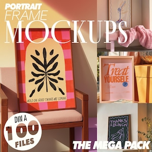 Das Mega 100 Rahmen Porträt Mockup Paket | DIN A, Mid Century Modern Vorlagen, PSD Dateisammlungs-Bundle für Photoshop
