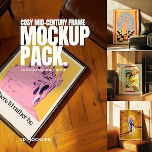 Mockup Paket mit 20 gemütlichen Mid-Century Rahmen Drucken | DIN A Portrait Collection für Photoshop, Bundle für Künstler & Kreative