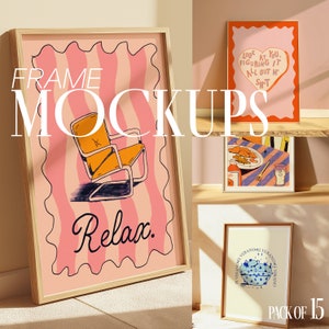 Packung mit 15 Rahmen Portrait Mockup Pack | DIN A Bundle für Künstler & Kreative, anpassbare Wandfarbe, Mid Century schlichte Wandkunst