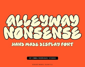 Alleyway Nonsense Font - Graffiti Style Comic Bubble Outline Typeface, Hand Drawn Single Case Display Font, Commercial Use
