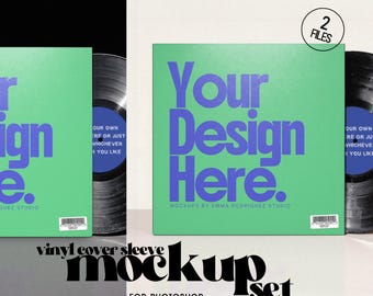 2 Vinyl Sleeve Mockup Pack, Gritty Light and Dark Album Cover Templates, PSD Bundle Templates with Customisation for Musicians, Designers