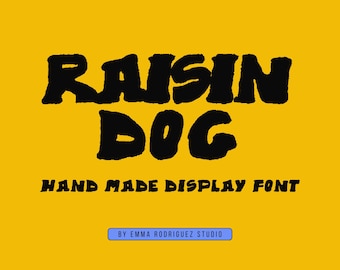 Raisin Dog Font - Chunky Hand Drawn Display Typeface, Rough Naive Lettering, Quirky Poster and Branding Font, Commercial Use