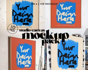 10 Square Canvas Mockup Pack, Gallery Studio Mockups, Gritty Art Canvas PSD Bundle, Large Format Template, Artists Designers