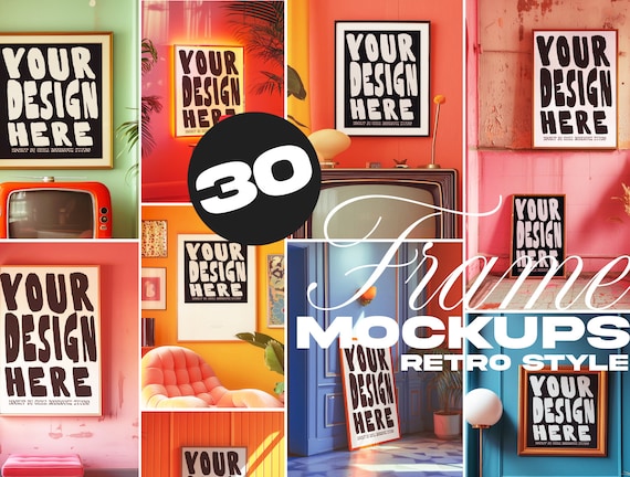 30 Retro Frame Mockup Bundle: Art Deco Style, PSD Files, Template Bundle (PSD) for Wall Art Sellers, Artists, Creatives