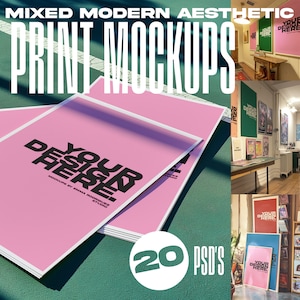 Maquetas de impresión estética moderna mixta / DIN A, plantillas de pósteres de retratos de mediados de siglo, colección de archivos PSD