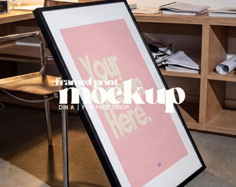 Black Frame Mockup, Large Leaning Contemporary Poster Print Photoshop Template, Single Digital Download (DIN A Portrait) for Wall Art