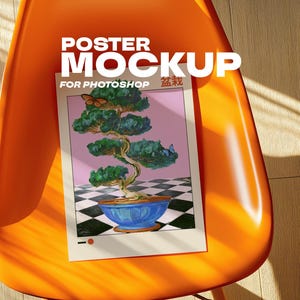 Orange Chair Poster Mockup, Modern Photoshop Template, Single Digital Download (DIN A Portrait) for Wall Art, Artists