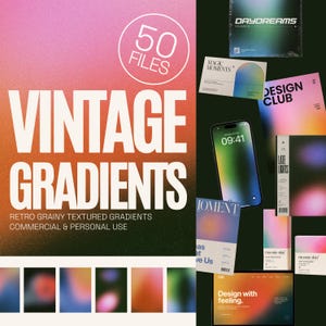 50 fondos degradados granulados, paquete de degradados retro vintage, texturas para carteles, marcas, portadas de álbumes y diseño web.