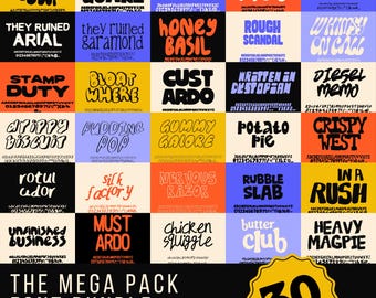 30 Creative Font Bundle - The Mega Pack Display Font Pack, Bold Poster Typography for Designers, Commercial Use Pack for Canva, Photoshop