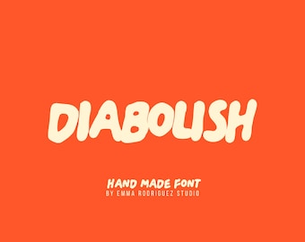 Diabolish Font - Bold Naive Display Typeface, Chunky Hand Drawn Lettering, Quirky Retro Branding and Poster Font, Commercial Use